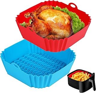 Boribim 2-Pack Square Silicone Air Fryer Liners (8 Inch, Reusable)