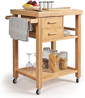 Rolling Butcher Block Kitchen Cart with Storage (Bamboo)