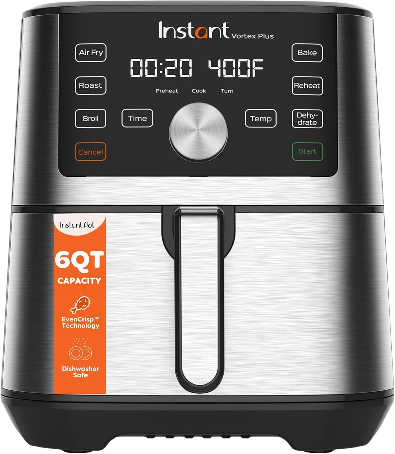 Instant Pot 6QT VORTEX Plus Air Fryer, 6-in-1, Air Fry, Broil, Dehydrate, Crisp, Roast, Reheat, Bake, Dishwasher-Safe Airfryer basket, from the Makers of Instant Pot, Stainless Steel product image