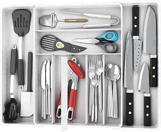 SimpleHouseware Expandable Kitchen Drawer Flatware Organizer (White)