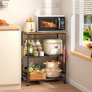 ThreeHio 3-Tier Rolling Kitchen Microwave Cart
