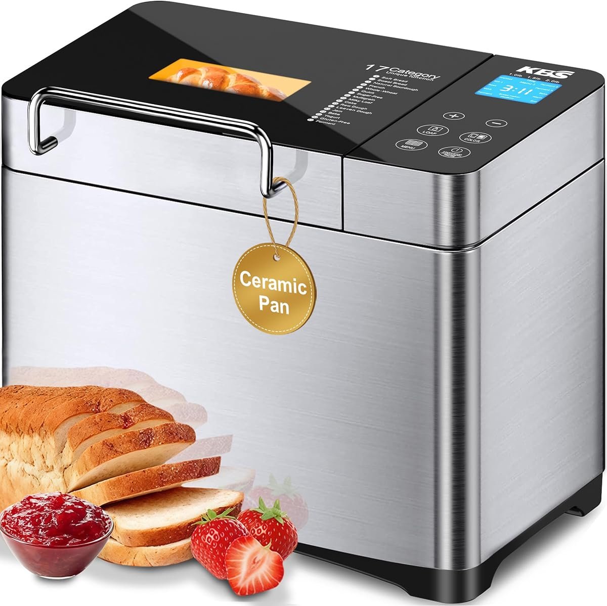 KBS Pro 710W 2.2LB Bread Maker (Stainless Steel, 17-in-1)