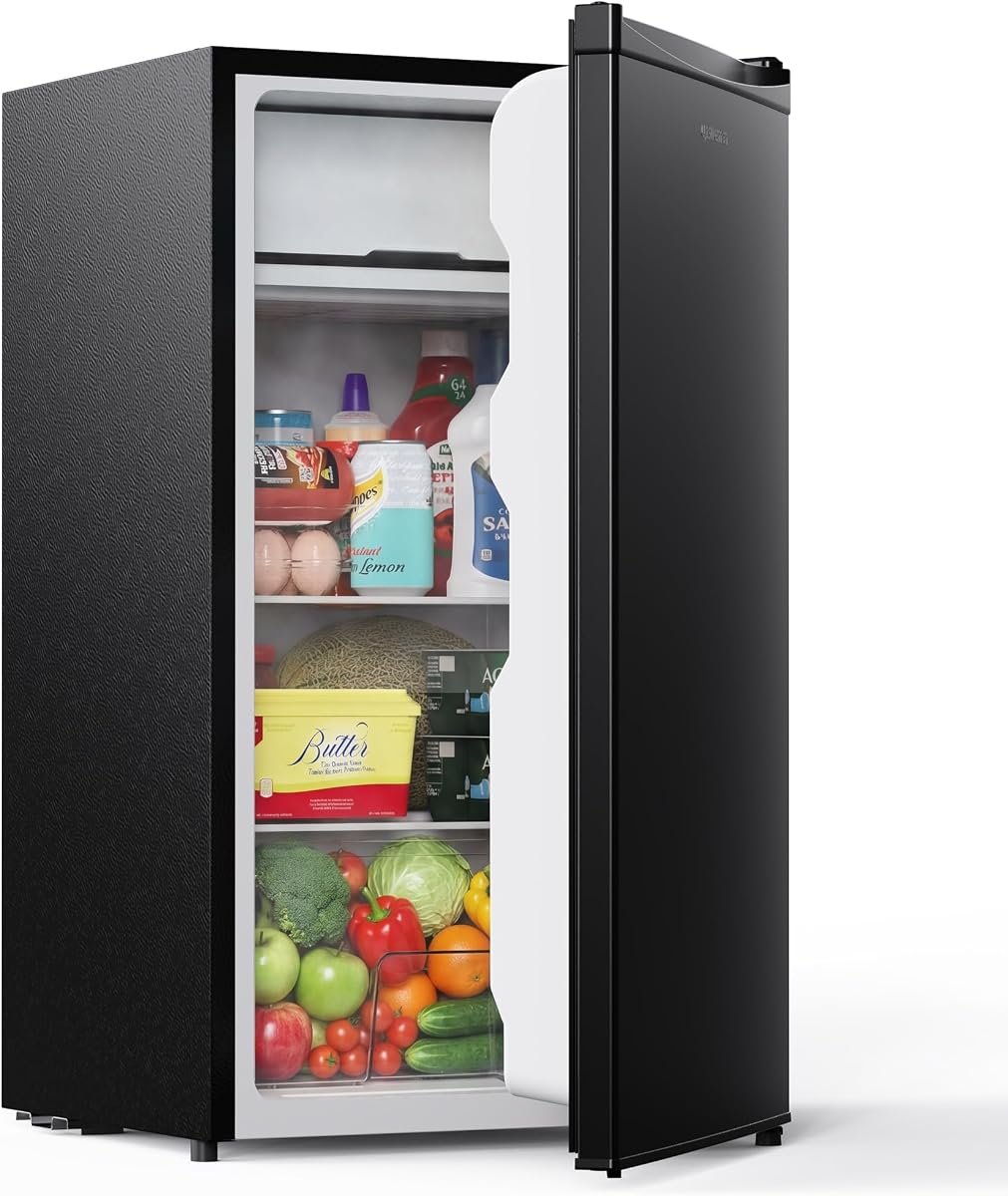 Upstreman 3.2 Cu.Ft Mini Fridge with Freezer (Black, BR321)