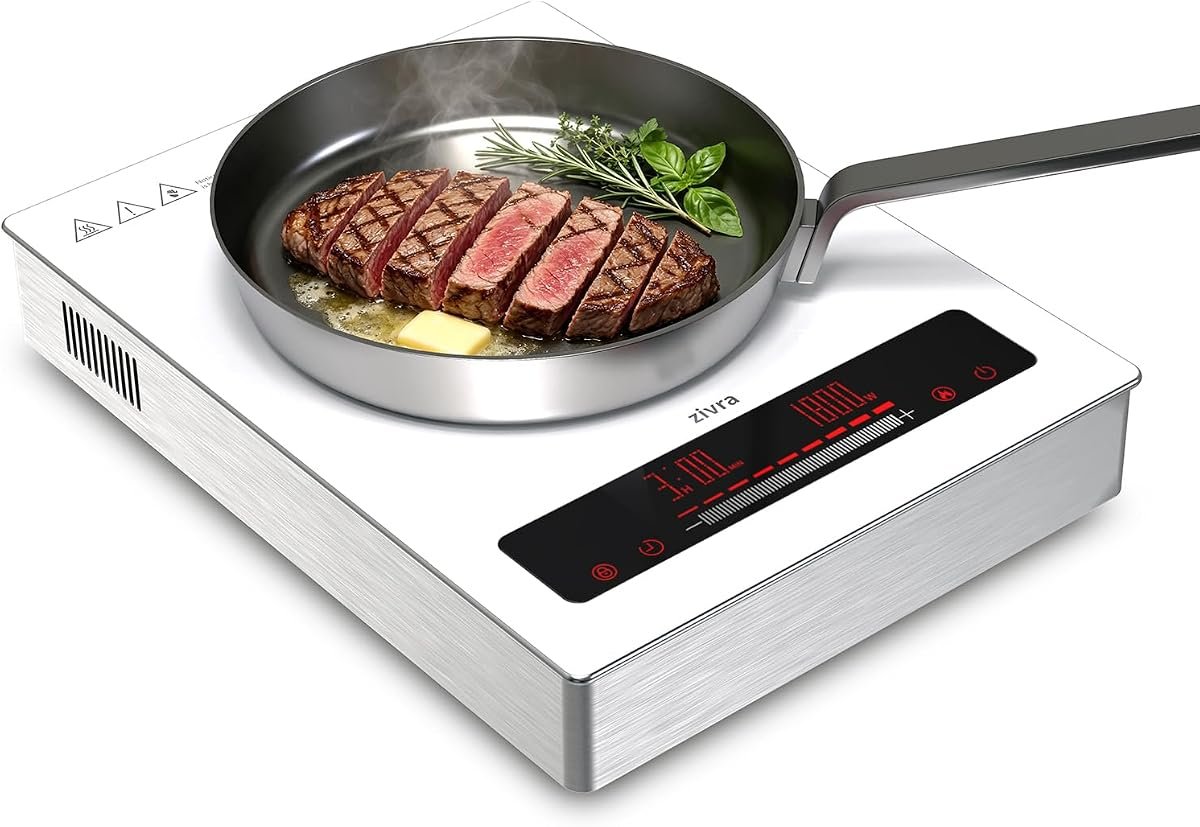 1800W White Portable Induction Cooktop with Slider Control
